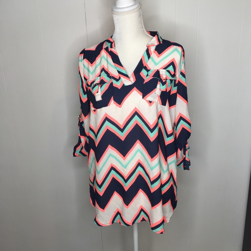 Rue 21 Blouse Sz Medium Chevron Flowy Loose Pink